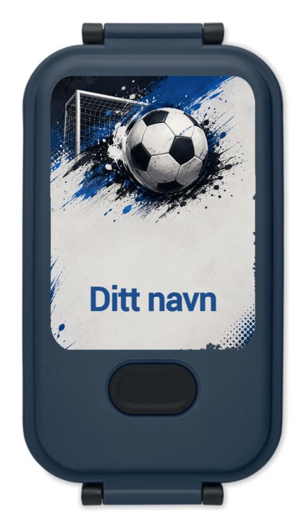 Blå Zen matboks med personlig fotballdesign og teksten Ditt navn